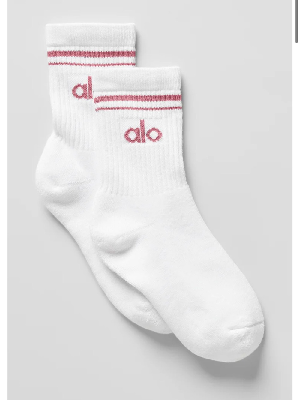 ALO Yoga White/pink wild Rose Unisex Half-Crew Throwback Sock